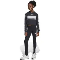 Adidas Treenipuku 'SEASONAL ESSENTIALS TIBERIO 3 STRIPES FLEECE LEGGINGS' tummanharmaa / musta / valkoinen