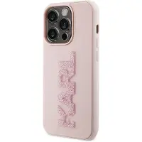 Karl Lagerfeld iPhone 15 Pro Max -kotelo 3D-kumimainen glitterlogo, pinkki