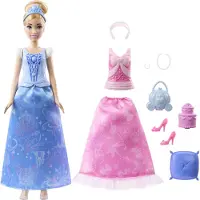 Disney Princess 2-in-1 Stories -Tuhkimo-nukke, 2 paikalleen napsautettavaa yläosaa, 2 hametta ja 9 tarviketta, Muotinukke, Naaras, 3 vuosi/vuosia, ...