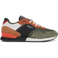 Pepe Jeans for man. PMS40021 London Grade green leather shoes (40), Flat, Suede, Laces, Casual