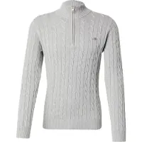 Gant for man. 8050603 Gray Cable Knit Half-Zip Sweater (L), Casual, Grey, Organic Cotton