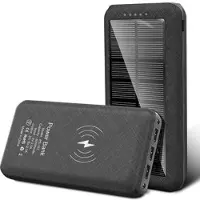Mtp Products Solar Power Bank 20000mAh langattomalla latauksella, 3x USB-portit, kaksois-LED-taskulamppu - musta
