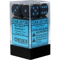 Chessex Dice Set 12xD6 16mm, Speckled Blue Stars with Blue Pips