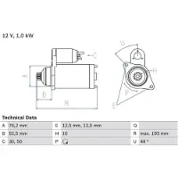 Bosch Starttimoottori - VW - Polo, Golf v, Golf iv, Beetle, Lupo, Bora, Fox, Cross-polo. Skoda - Fabia. Seat - Ibiza, Cordoba. Audi - A2
