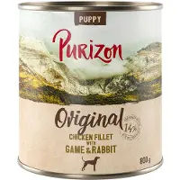Purizon 6x 800g Puppy kanafilee, riista & kani koiran märkäruoka