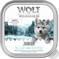 Wolf of Wilderness 24x150g Junior Blue River kana ja lohi viljaton