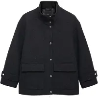 Mango High Neck Midi Wool Coat - Black - S