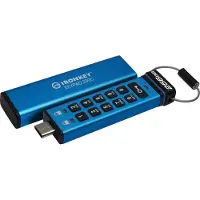 Kingston 256GB IronKey Keypad 200C, laitesalattu 3.2 Gen1 USB-C -muistitikku, PIN-näppäimistöllä, sininen