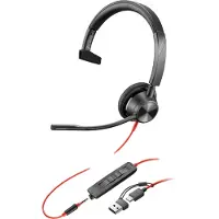 HP Poly Poly Blackwire 3315 -monokuuloke + USB-C - USB-A -sovitin, musta