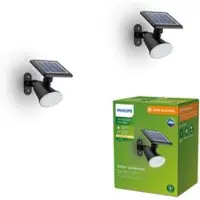 Philips LED-aurinkokäyttöinen seinävalaisin Jivix, 2 kpl:n pakkaus Jivix, Musta, Synteettinen materiaali, Moderni
