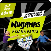 Ninjamas Ninjama pojille 4-7 vuotta Imukykyiset yöpikkuhousut, 60 kpl, kuukausilaatikko