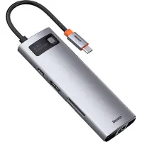 Baseus HUB Metal Gleam Series 8-in-1 Multifunctional (Type-C to PD/4K HD/USB3.0) Docking Station Gray (CAHUB-CV0G)