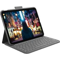 Logitech Slim Folio - näppäimistö ja foliokotelo - trådløs - Bluetooth LE - QWERTY - US International - oxford-grå - for Apple 10.2-tuumainen iPad ...