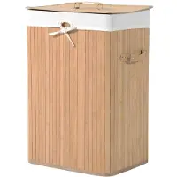 HOMCOM Laundry Basket Laundry Box Kannella Pesukangas Kangaskassi Bambu Taitettava 72L Natural 40 X 30 X 60 Cm
