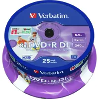 Verbatim DVD+R DL 8,5GB/240min, 8x, printable, spindel, 25kpl