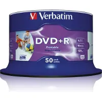Verbatim – DVD+R, 16x, 4.7 GB/120 min, 50-pack spindel, AZO, printable (43512)