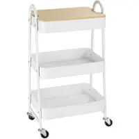 EStore Valkoteräksinen keittiökärry, jossa 3 tasoa ja kansi