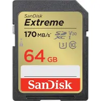 SanDisk 64GB Extreme, SDXC -muistikortti, UHS-I V30 U3, 170/80 MB/s
