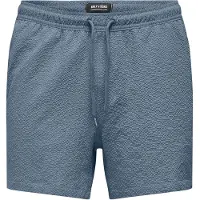 Only & Sons Onsted Life Solid Seersucker Swim Noos - Blue - XL