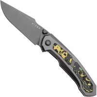 Kizer Cutlery Feweed KI3694A2 Grey Stonewashed CPM S90V, Titanium Toxic Storm Fat Carbon Inlay, pocket knife