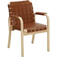 Artek Armchair 45 Lepotuoli Kirkaslakattu / Tikattu Nahka - Tuolit Koivu Tummanruskea - 28202602-B