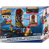 Hot Wheels Super Twist Tire Shop -leikkisetti Mattel-miniautosarjalla Ajoneuvon lelurenkaiden toimintakenttsuunnittelu Hauska kokoelma