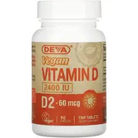 Deva , Vegan Vitamiini D, D2, 60 mcg (2 400 IU), 90 Tablettia
