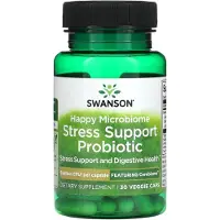 Swanson Health , Onnellinen Mikrobiominen Stressi Tuki Probiotikka, 3 Billion CFU, 30 Kasvis kapseli