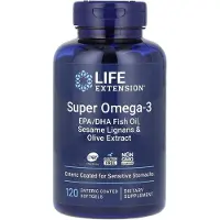 Life Extension Super Omega-3 EPA/DHA sesaminsiemen- ja oliiviöljyä sisältävä - 120 enteropäällysteistä kapselia
