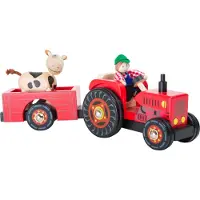 Small Foot - Wooden Tractor with Trailer Red and Trailer Red and Play Figures 4dlg.