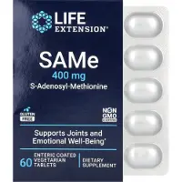 Life Extension SAMe S-Adenosiili-Metioniini, 400 mg - 60 enteropäällysteistä tablettia