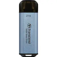 Transcend ESD300C 2 Tt USB-C -ulkoinen SSD, kannettava, laitteistosalaus, pelikäyttöön, sininen