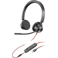 HP Poly Blackwire 3325 -kuulokemikrofoni + 3,5 mm -liitin ja USB-C/USB-A-sovitin, musta