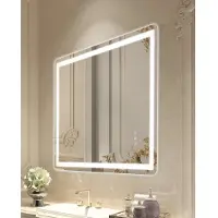 Vevor LED-kylpyhuoneen peili, 70 x 100 cm LED-kylpyhuoneen meikkipeili etu- ja taustavalaistuksella, huurtumista estävä muistipeili valoilla, portaaton 3 väriä, lämpötilan himmennettävä kylpyhuoneen p