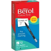Berol -huopakynät värittämiseen, kapea kärki (0,6 mm), pestävä, musta, 12 kpl