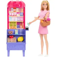 Barbie ja Teresa Resepti Friendship Fashion Doll & Playset Malibulle The Market -teemassa 11 asusteella, mukaan lukien Market Stand & Food