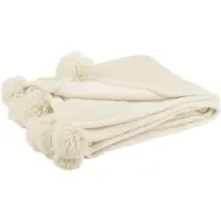 J-Line Plaid Pompom Polyester Light Beige - Beige - ONE SIZE