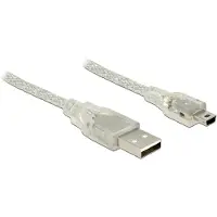 DeLOCK 5m, USB2.0-A/USB2.0 Mini-B, 5 m, USB A, Mini-USB B, USB 2.0, Uros/uros, Läpinäkyvä (83909)