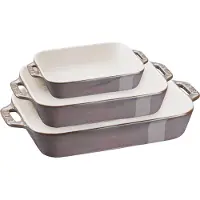 Staub Set Med Ancient Grey Rektangulära Ugnsformar 3-Delar - White - 1X 20X 16CM;1X 27X 20CM;1X 34X 24CM