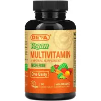 Deva , kasvissyöjämultivitamiini & mineraalivalmiste vihreillä, rauta- ja vapaaruokainen, 90 keraattitabeltti