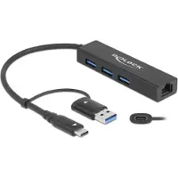 DeLOCK 64149, USB 3.2 Gen 1 (3.1 Gen 1) Type-A + Type-C, 10,100,1000 Mbit/s, Musta, RJ-45, USB 3.2 Gen 1 (3.1 Gen 1) Type-A, ChromeOS, 23 mm