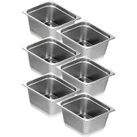 Vevor 6 kpl hotellipannuja, 1/2 kokoinen jumiutumisenestohöyrypannu, 0,8 mm paksu ruostumattomasta teräksestä valmistettu ravintolahöyrypöytäpannu, 6 tuuman syvä kaupallinen pöytäpannu, pitopalveluide
