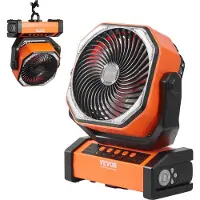 Vevor kannettava ladattava tuuletin 228,6 mm, paristokäyttöinen tuuletin LED-lyhdöllä, 4 säädettävää nopeutta ja 45°/90° automaattinen kääntö ja ajastin, USB-paristokäyttöiset tuulettimet matkustamise