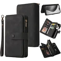 SKALO iPhone 16 Pro Max Big Wallet 17-lokeroa Lompakkokotelo - Musta