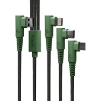 Hune kabel 90° flätad 3-i-1 - 1,2 m, forest green