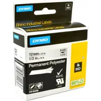 Dymo – Rhino Professional, permanent polyester tape, 12mm, black text on transparent tape, 5.5m (622289)