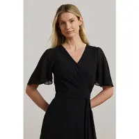Ralph Lauren Belted Georgette Dress - Black - 32