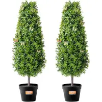 Vevor keinotekoinen puksipuusta valmistettu topiary-puu, 91 cm korkea (2 kpl), tekopuut, vihreä tekokasvi lisälehdillä ja ruukulla ja pienellä koristeella, UV-suojattu viheraluesetti kodin sisustuksee