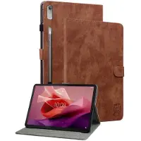 SKALO Lenovo Tab P12 Cute Tiger PU-nahkainen Lompakkokotelo - Ruskea
