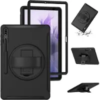 SKALO Samsung Tab S7 FE Extra Shockproof Armor 360 Kahva/Tripod Suojakuori - Musta